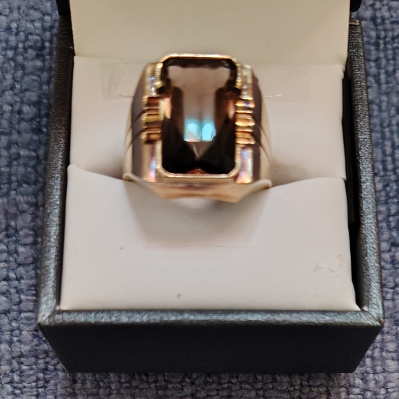 18k Gold Smokey Quartz Mens Ring Size 9..10. - Picture 2 of 6